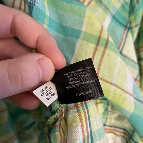 Lane Bryant 18/20 Green Plaid Cotton Gauze Long Sleeve Smocked Keyhole Top NWT - Picture 11 of 12